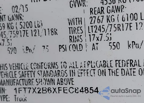 2015 Ford F-250 Xl из США, поврежденный, VIN 1FT7X2B6XFEC84854